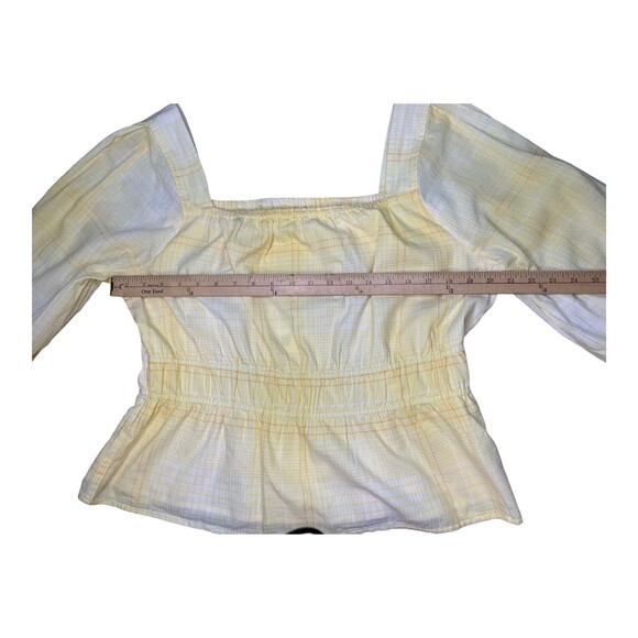 Free Assembly 3/4 Sleeve Square Neck Top Peplum Hem Cadmium Yellow Plaid Size XL - Picture 11 of 14